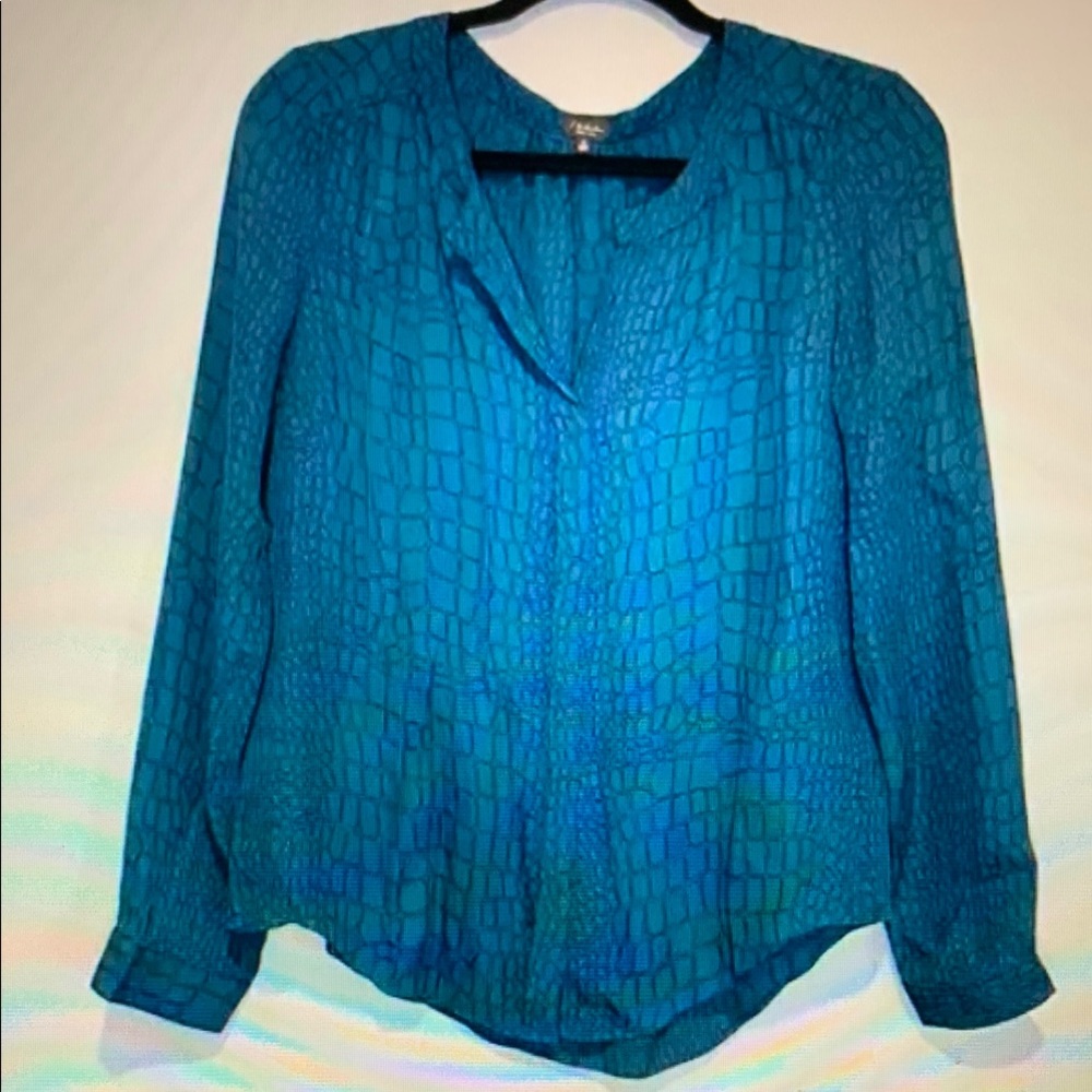 Babaton Blue Cuffed Sleeve Relaxed Blouse